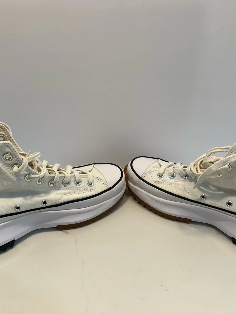 Converse White High-Top Platform Sneakers with Brown/Black Outsole